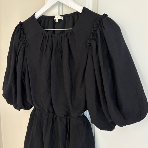 Moon River Puff Sleeve Cutout Dress, Solid Black Mini Dress Lined, Size Small - Picture 5 of 9